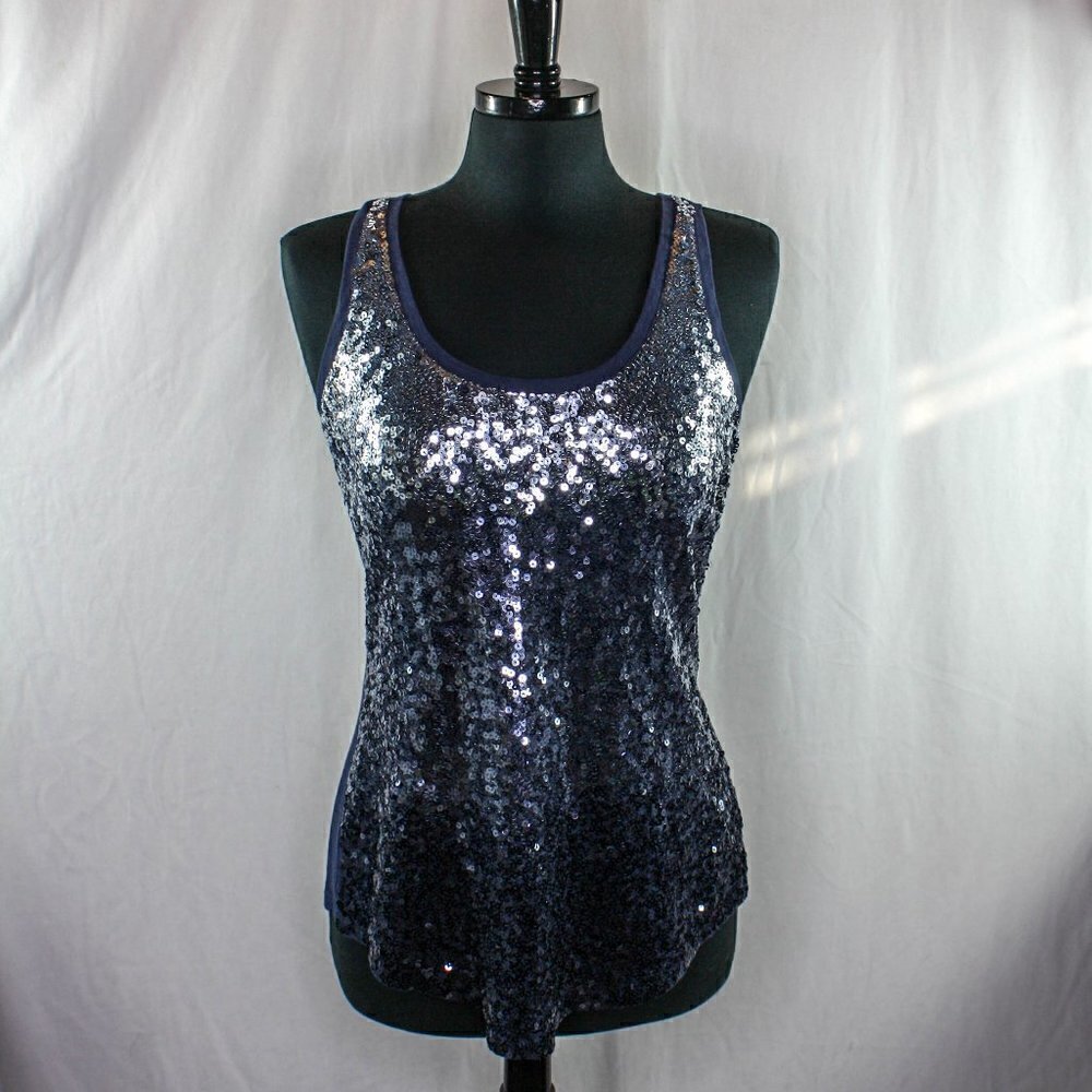Express Sequin Tank Top Ombre Silver Blue Size S
